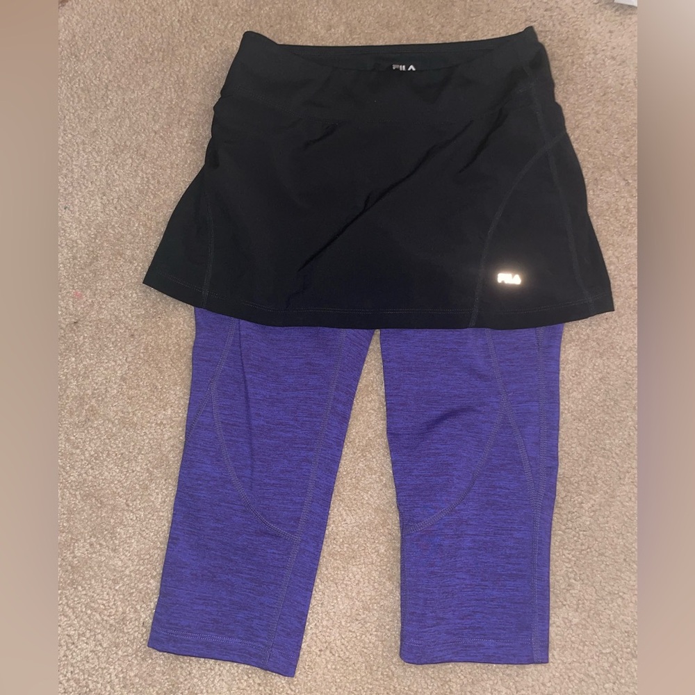 FILA Black Skirted Leggings with Purple Inner Layer